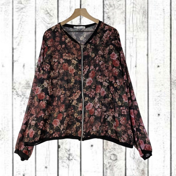 Maurices Jackets & Blazers - MAURICES Women’s Plus Size 3 3X Jacket Coat Bomber Sheer Floral Zipper Front